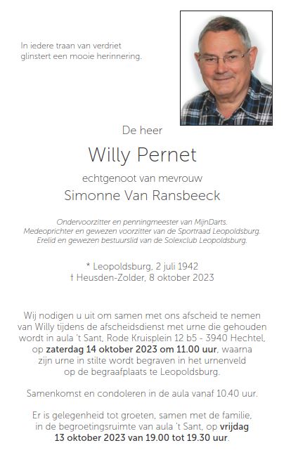 Rouwbrief Pernet Willy